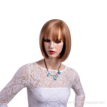 Wholesale Synthetic wigs Silky straight hair light brown short Wig synthetic hair wigs for women